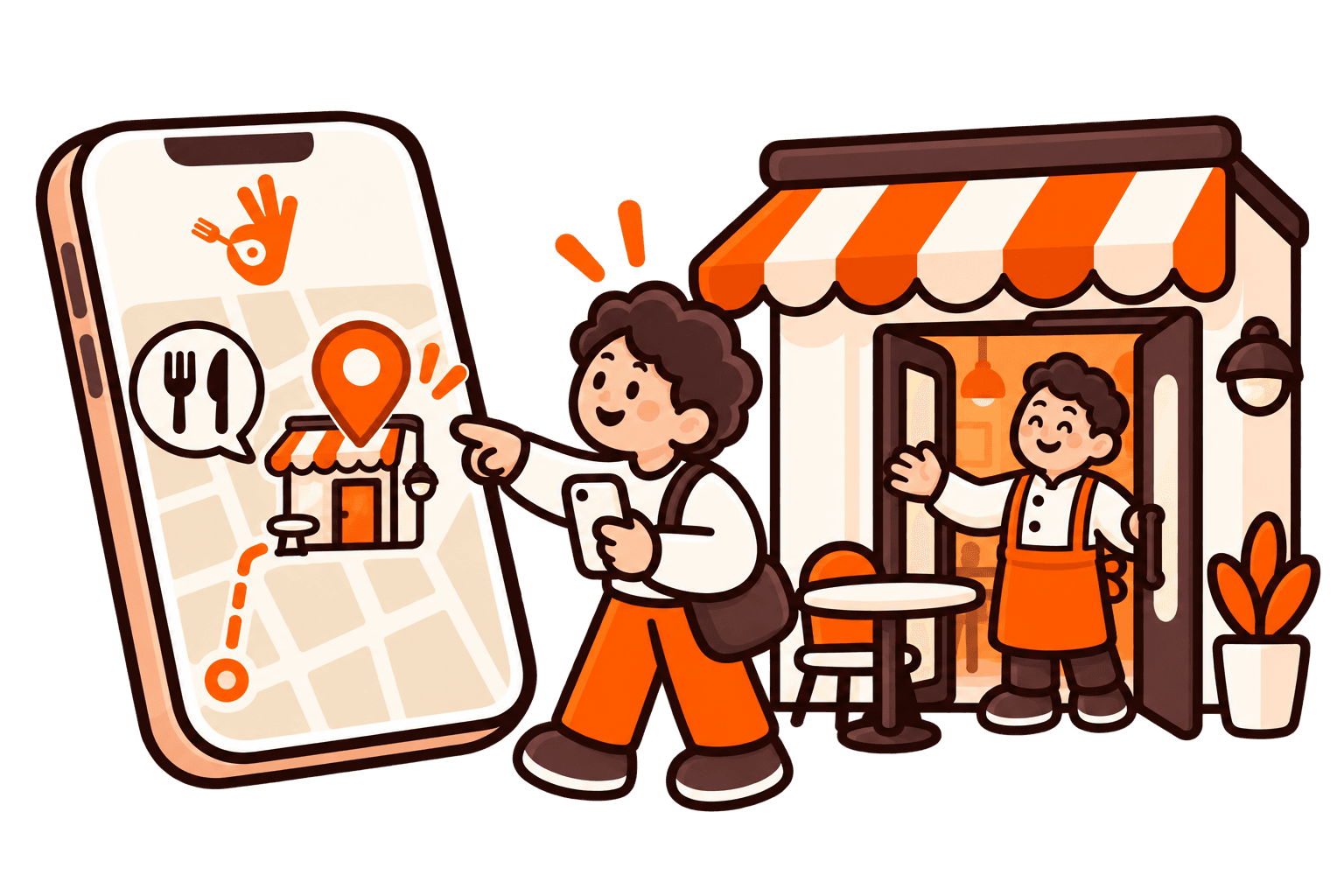 Un client repère un restaurant sur la carte de Findeal.